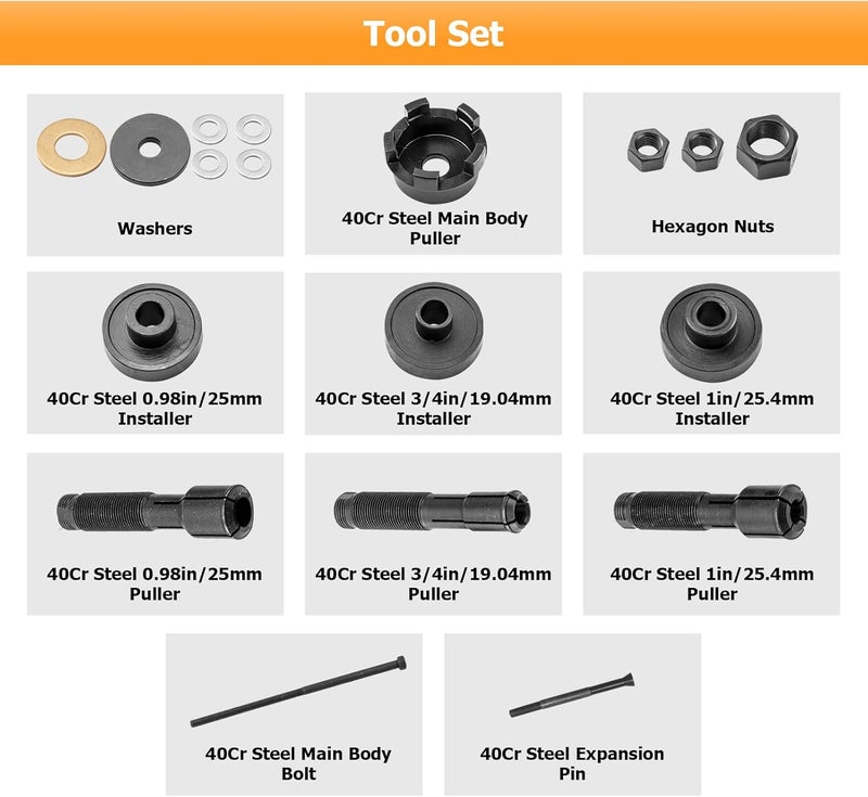 Wsays Wheel Bearing Puller Tool Remover Installer Kit Compatible with Harley 2000-2025, for 0.75" 1.0" and 25mm Wheel Bearings, ABS or Non-ABS - Image 4